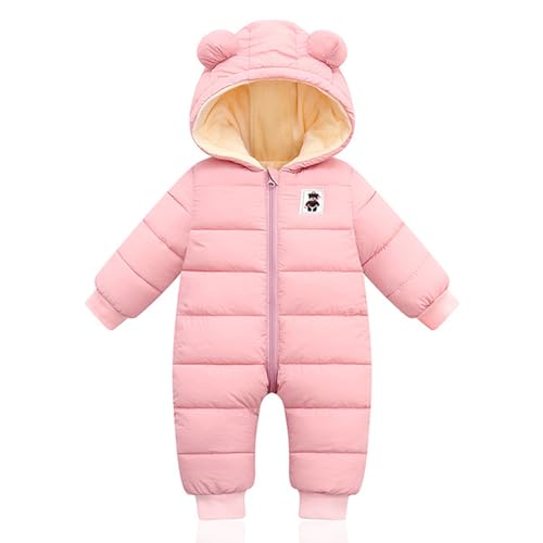 linboo Baby Winter Overall mit Kapuze Kleinkind Strampler Schneeanzug Jungen Mädchen Plüsch Jumpsuit Verdickter Outdoor Outfits, Rosa, 80 von linboo