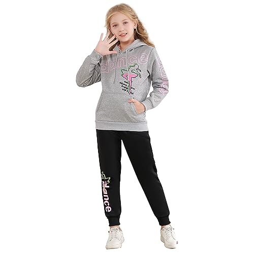 linboo Jogginganzug Mädchen Zweiteiliges Bekleidungsset Kinder Trainingsanzug/Sportanzug Cartoon Gedruckte Pullover + Sporthosen Set mit Niedlichem Bogen&Buchstabendruck, 122-128 von linboo