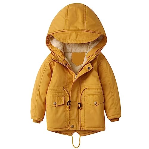 linboo Kinder Winterjacke Jungen Mädchen Warm Gefütterte Blouson Hoodie Dicke Mantel Parka Baby Wintermäntel, Gelb, 110(Etikettengröße: 110) von linboo