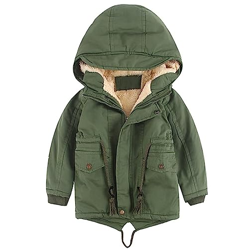 linboo Kinder Winterjacke Jungen Mädchen Warm Gefütterte Blouson Hoodie Dicke Mantel Parka Baby Wintermäntel, Grün, 134-140(Etikettengröße: 140) von linboo