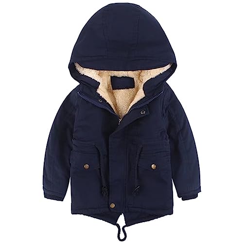 linboo Kinder Winterjacke Jungen Mädchen Warm Gefütterte Blouson Hoodie Dicke Mantel Parka Baby Wintermäntel, Marineblau, 98-104 von linboo