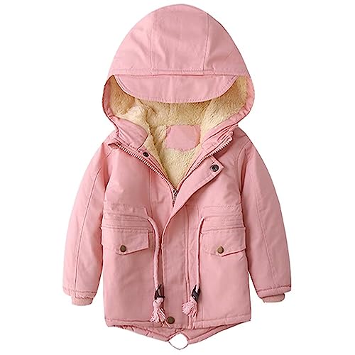 linboo Kinder Winterjacke Jungen Mädchen Warm Gefütterte Blouson Hoodie Dicke Mantel Parka Baby Wintermäntel, Rosa, 134-140(Etikettengröße: 140) von linboo