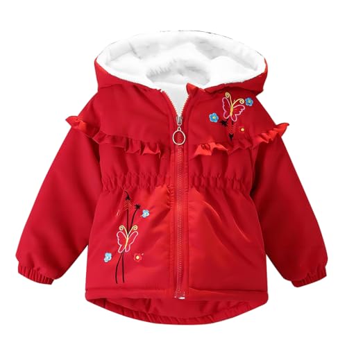 linboo Kinder Winterjacke Mädchen Wintermantel Fleecefütterung Warm Parka Jacke mit Niedliche Kapuze Windjacke Outdoor Mantel, Rot 06#, 104-110 von linboo