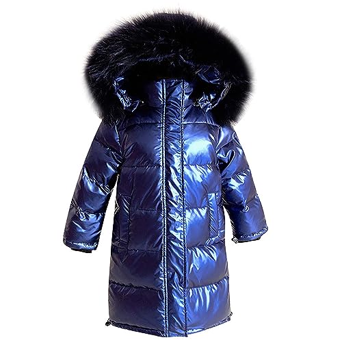 linboo Unisex Kinder Winterjacke Mädchen Winterparka Jungen mit Fellkapuze Outdoor Wintermantel Warme Parka Jacke Dicke Steppjacke Winddicht Baumwolle Jacke, Blau, 134-140 von linboo