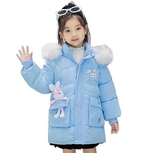 linboo Mädchen Winterjacke Kinder Wintermantel Jacke mit Abnehmbare Kapuze Dicke Outdoorjacke Warme Winddichtes Winterparka, Blau, 122-128 von linboo