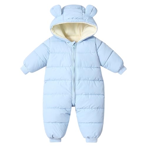 linboo Neugeborene Kleidung, Baby Jumpsuit Winter Overall Kleinkind Strampler Junge Mädchen Schneeanzug mit Kapuze Warm Outfits, Blau, 80 von linboo