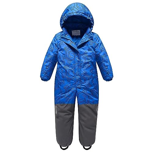 linboo Unisex Kinder Einteiliger Schneeanzüge/Skioverall mit Kapuze Wasserdicht Schneeoverall Verdickte Warm Outdoor Skianzüge Snowboard für Jungen Mädchen, Labyrinth Blau, 122(Etikett:120) von linboo