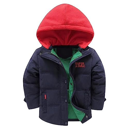 linboo Winterjacke Jungen Daunenjacke mit Abnehmbarer Samt Gestrickt Kapuze Warm Steppjacke Kinder Winter Mantel Dicke Kapuzenjacke, Marine blau, 128 von linboo