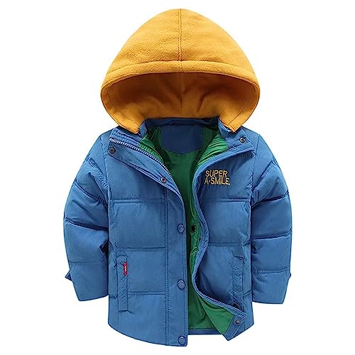 linboo Winterjacke Jungen Daunenjacke mit Abnehmbarer Samt Gestrickt Kapuze Warm Steppjacke Kinder Winter Mantel Dicke Kapuzenjacke, Schatz Blau, 110 von linboo