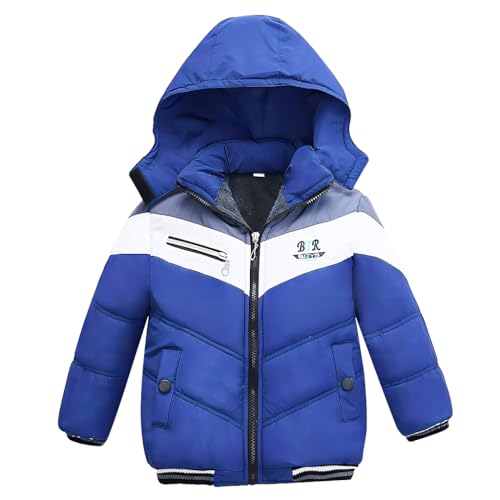 linboo Winterjacke Jungen Kinder Parka Jacke Gefüttert Winter Mantel mit Abnehmbarer Kapuze Dicke Steppjacke Baby Warme Outdoorjacke, Blau, 92-98 von linboo