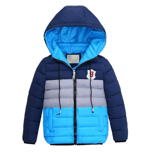 linboo Winterjacke Jungen Kinder Steppjacke Warm Winter Mantel Kurz Jacke mit Abnehmbare Kapuze Baby Parka Baumwolljacke, Blau, 116 von linboo