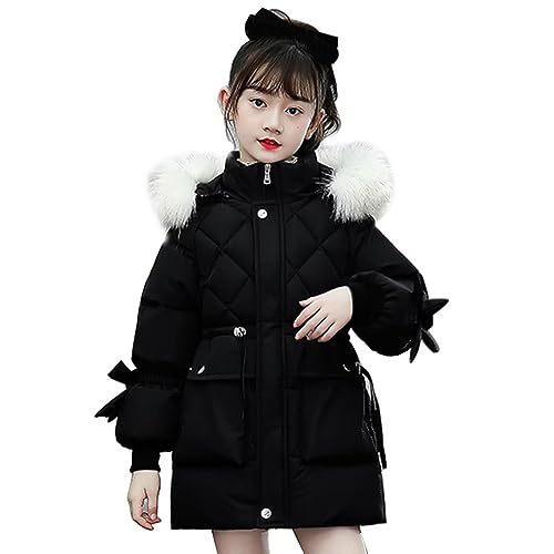 linboo Winterjacke Mädchen Kinder Jacke mit Abnehmbare Kapuzen Warm Wintermantel Gefüttert Winddicht Parka Kinderjacken, Schwarz, 116-122 von linboo