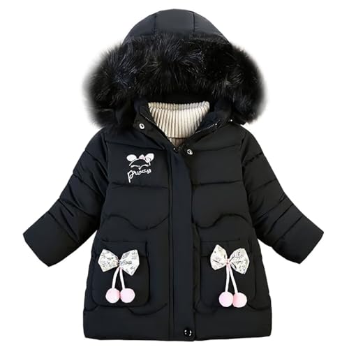 linboo Winterjacke Mädchen Schön Dick Mäntel Warme Jacken mit Fellkapuze Parka Baby Wintermäntel mit Süßen Schleifen & Gedruckt Princess, Schwarz, 98-104 linboo Winterjacke Mädchen Schön Dick Mäntel Warme Jacken mit Fellkapuze Parka Baby Wintermäntel mit Süßen Schleifen & Gedruckt Princess, Schwarz, 98-104 von linboo
