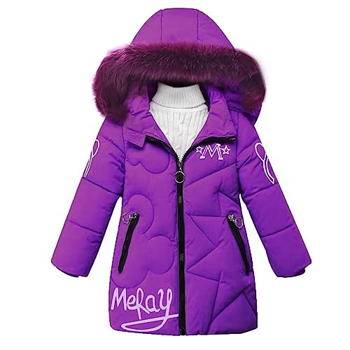 linboo Winterjacke Mädchen Wintermantel mit Abnehmbarer Fellkapuze Warme Lang Mantel Kinder Parka Outdoor Jacke mit Buchstaben und niedliche Muster, Lila, 140 linboo Winterjacke Mädchen Wintermantel mit Abnehmbarer Fellkapuze Warme Lang Mantel Kinder Parka Outdoor Jacke mit Buchstaben und niedliche Muster, Lila, 140 von linboo