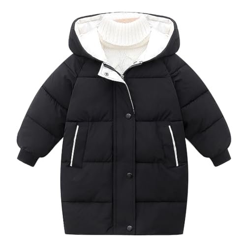 linboo Winterjacke für Kinder Mädchen Jungen Parka Mäntel mit Kapuze Warm Jacke Verdickte Wintermantel Winddichte Outdoor Kapuzenjacke, Schwarz, 134-140 von linboo