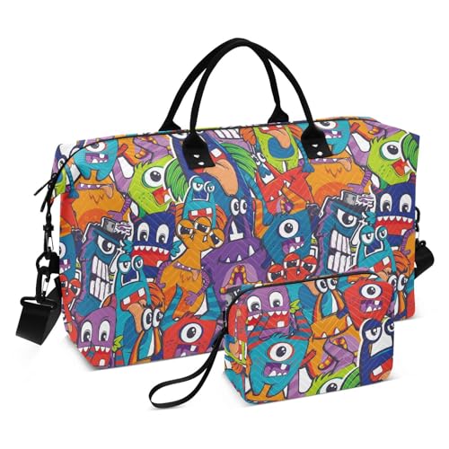 Comics Cartoon Monsters Persönliche Gegenstände Reisetasche Handgepäck Persönliche Gegenstände Tasche Große Turnbeutel mit Kulturbeutel für Yoga Große Kapazität, Comics Cartoon Monsters, 1 size von linqin