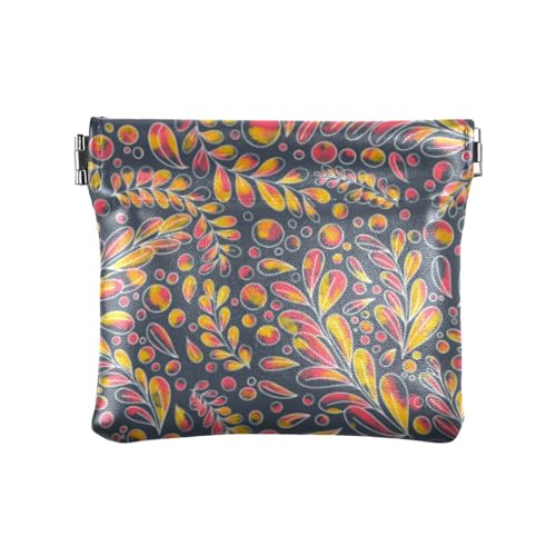 Flower Doodle Damen Leder Münzgeldbörse Praktische Make-up-Tasche Wechselgeldbörse für Männer Frauen Reisen, Blumen-Doodle, 4.33"(L) x 3.74"(W) x 0.39"(H), Classic von linqin