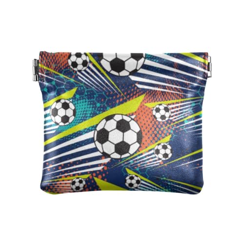 Geometrischer Fußball-Fußball-Damen-Münzgeldbörse, ausgefallener Kartenhalter für Männer und Frauen, Reisen, geometrischer Fußball, 11 cm (L) x 9,5 cm (B) x 1 cm (H), klassisch, Geometrischer Fußball, von linqin