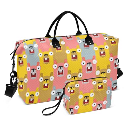 Große Reisetasche mit buntem Tier-Cartoon-Motiv, Schultertasche, Wochenendtasche, Übernachtungstasche, Turnbeutel mit verstellbarem Gurt, für Geschäftsreisen, großes Fassungsvermögen, Buntes von linqin