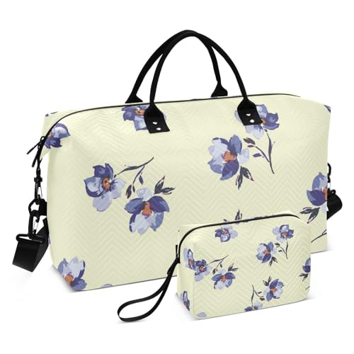 Kleine blaue Blumen Reisetasche Sporttasche Turnbeutel Wochenende Seesack mit Kulturbeutel für Flugzeug Reisen 2-teiliges Set, Kleine blaue Blumen, 1 size von linqin