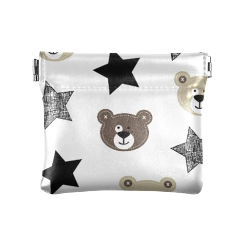 Star Gray Bear Damen PU Leder Münzbörse Wasserdicht Mini Make-up Tasche für Männer Frauen Reisen, Sterngrauer Bär, 4.33"(L) x 3.74"(W) x 0.39"(H), Classic von linqin