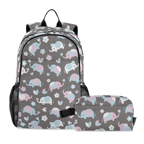 linqin Niedlicher Rucksack mit Elefantenmotiv für Jungen, Schultasche mit Lunchtasche, Taschen für Schule Jungen 10-12 von linqin