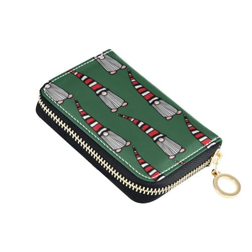 linqin Skandinavische Zwerge Weihnachten Grün Schlank Kreditkartenetui für Mädchen Sichere RFID Brieftasche Leder Reißverschluss Tasche Brieftasche, Weihnachtsgrün, 1 size, Classic von linqin