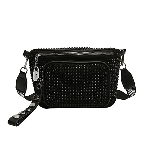 Fashion Sling Hüfttasche Strass Diamant Frauen Handytasche Reißverschluss Crossbody Handtasche Breiter Riemen Sattel Geldbörse von liuduo