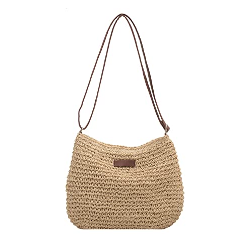 Umhängetasche, Frauen Stroh Sommertasche, Mode Stroh Crossbody Tasche Frauen Sommer Strand Urlaub Schulterhandtasche Weiblich Casual Messenger Satchel Geldbörse, beige von liuduo