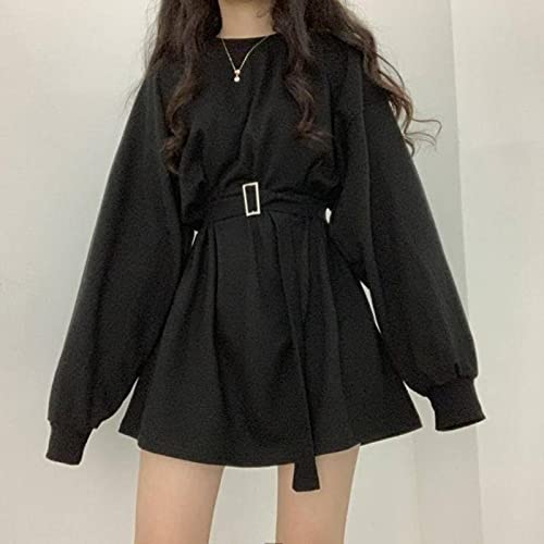 liuliu Gothic Goth Kleid Frauen Streetwear Kpop Mode Koreanischer Stil Gothic Harajuku Langarm Schwarzes Kleid Mini Wrap Mall Goth von CLQ