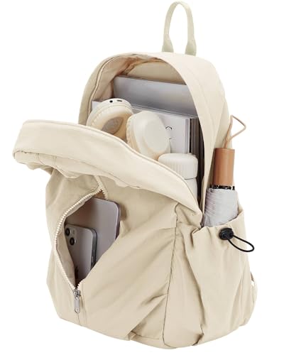 livbote Schulrucksack Teenager Rucksack Schule Reise Damen Herren Wasserdicht Leichter Daypack Tagesrucksack Backpack für Mädchen Jungen - Beige von livbote