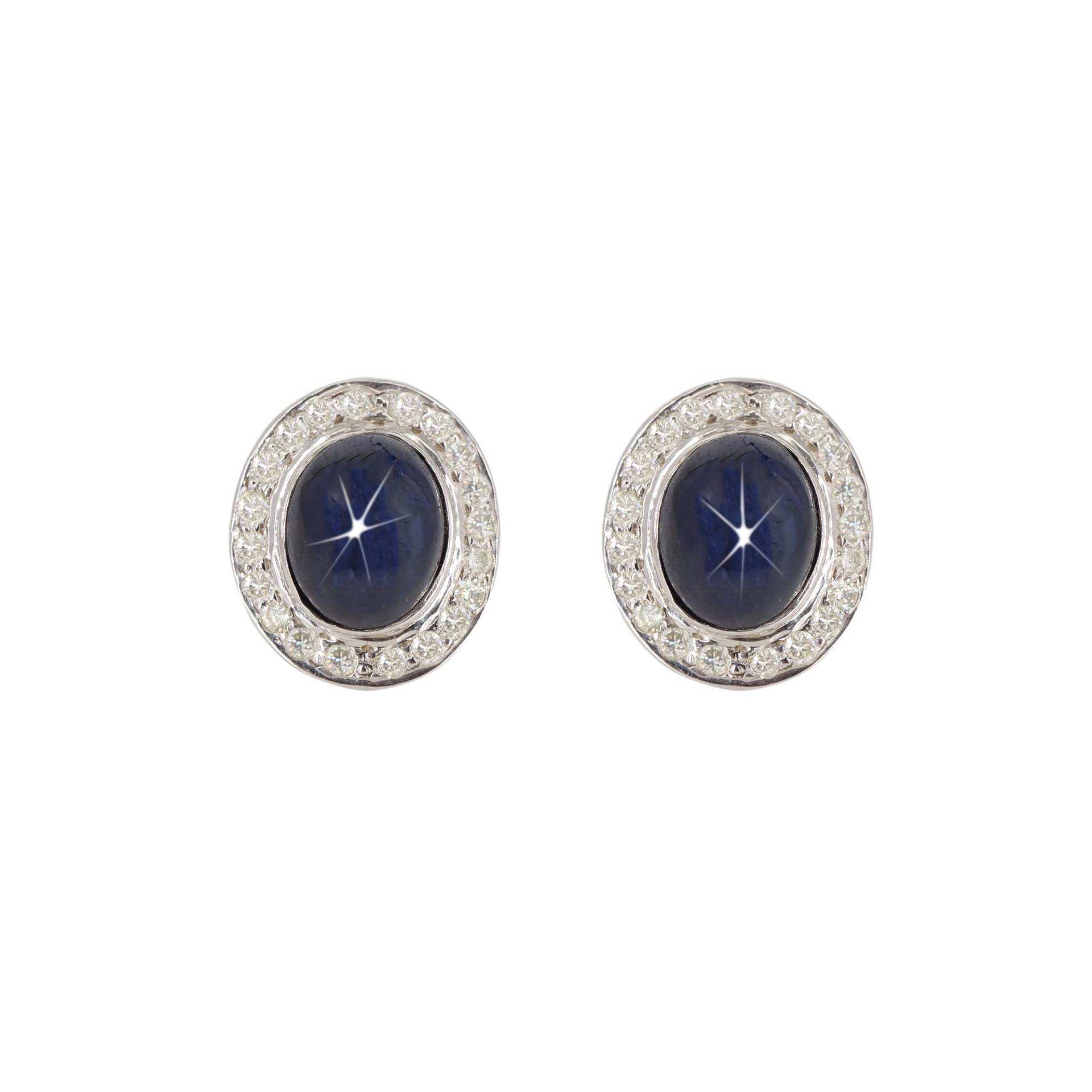 stern Blauer Saphir Ohrringe, Diamant & Ohrstecker, 925 Silber Oval Cabochon Ohrstecker Mit Diamant, Schmuck von londonjewellers