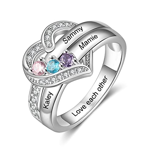 lorajewel Ring mit Gravur Damen Silber 925 Personalisierte Mutter Tochter Freundschaftsringe mit Stein für Mom Geschenk für Geburtstag (3 Steine) von lorajewel