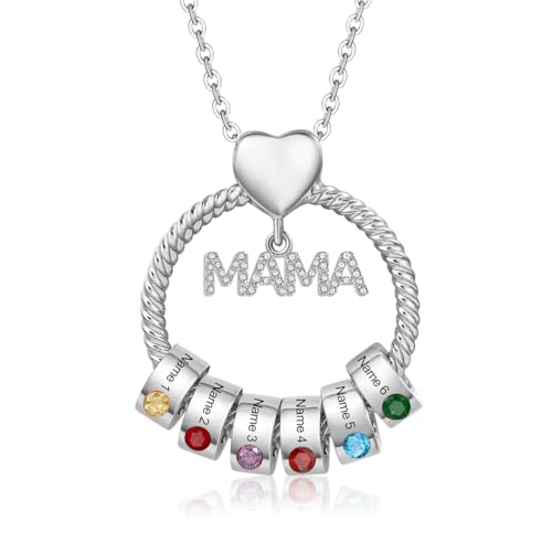 lorajewel Personalisierte Kette mit 1-6 Kinder Namen und Geburtsstein Namenskette für Mütter Gold/Silber Halskette Geschenke Frauen Muttertag Weihnachtstag Geburtstag von lorajewel