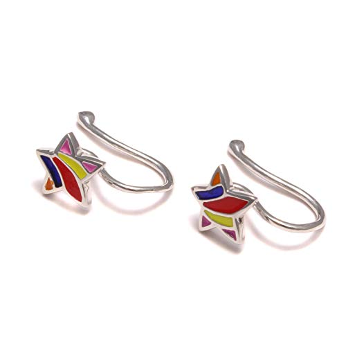 Stern Regenbogen Ohrclips, Kinderschmuck 925 Sterling Silber, Silber Ohr Clip nickelfrei, Mädchen Ohrschmuck bunt von loveyourdiamonds