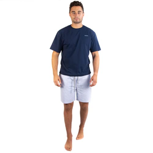 lunon „Classy“ Premium Schlafanzug kurz für Herren (zweiteiliges Pyjama Set), 100% Baumwolle (Blau, L) von lunon