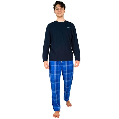 lunon Schlafanzug Herren lang, Pyjama Set, kariert, 100% Baumwolle, Langarm, Pijama for Men, Zeitloses Design, geeignet für Winter und Sommer (2-teiliges Set, L) von lunon