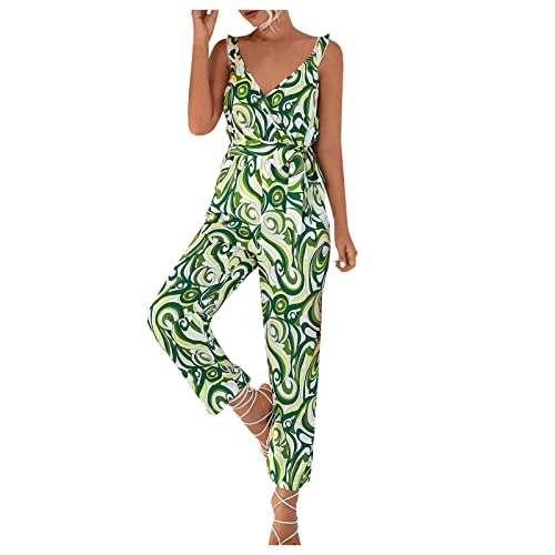 luoluoluo Overall Damen Sommer Jumpsuit Lang Elegant Strampler Bedruckte Festlich Party Breites Bein Hosenanzug Spaghetti Strap Baggy Playsuit Spielanzug Romper von luoluoluo