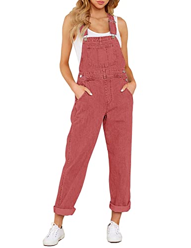 luvamia Damen-Latzhose, Stretch, verstellbar, Jeans, Hose, Jumpsuits, Cranberry, Medium von luvamia