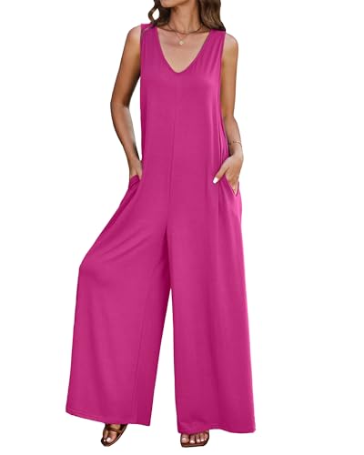 luvamia Jumpsuit für Damen, lässig, ärmellos, weites Bein, Overall, Baggy, lockerer Einteiler, Pullover mit Taschen, Lounge, Knallpink (Hot Pink), XX-Large von luvamia