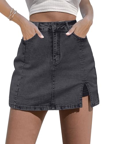 luvamia Skorts-Röcke für Damen, Denim-Minirock, Seitenschlitz mit hoher Taille, Jeans-Shorts, dehnbar, Grau - Stone Gray, Mittel von luvamia