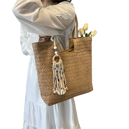 lxuebaix Damen-Handtasche aus Stroh, große Kapazität, Reisetasche, Strandtasche, modische Urlaubstasche, handgefertigte Web-Umhängetasche von lxuebaix