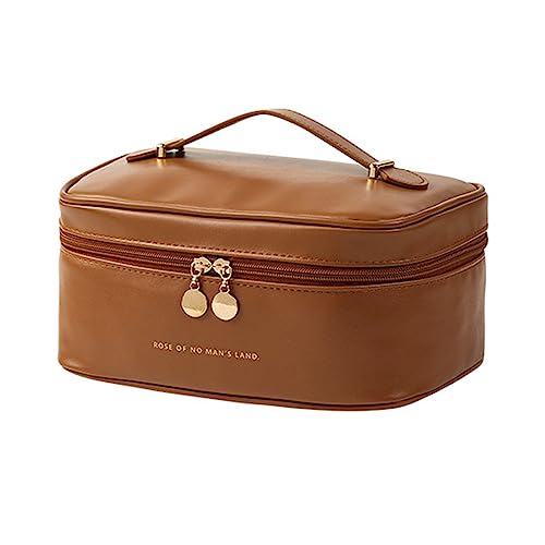 lxuebaix Reise-Kosmetiktasche mit großer Kapazität, multifunktionale PU-Make-up-Taschen, tragbarer Toilettenartikel-Organizer für Frauen und Mädchen, Make-up-Tasche, Braun von lxuebaix