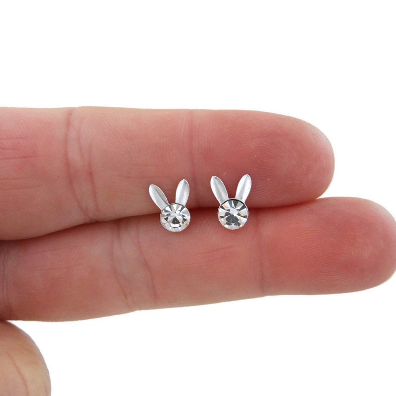 Hase Ohrringe in Sterling Silber, Kaninchen Ohrringe, Tier Silber Kinder Zierliche von maebeas
