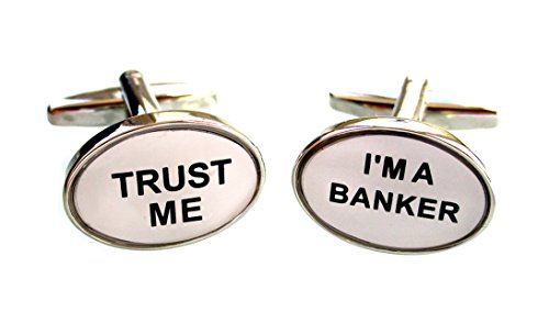 Banker Manschettenknöpfe oval: TRUST ME - I'M A BANKER + Geschenkbox - witziges Accessoire für die Umschlagmanschette von magdalena r.