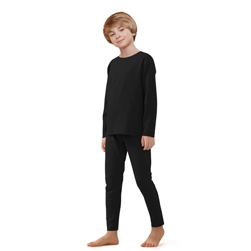 Maisite Thermounterwäsche Kinder Set - unisex nahtlose Funktionsunterwäsche mit langärmligem Oberteil & Unterhose (schwarz, 150cm) von maisite