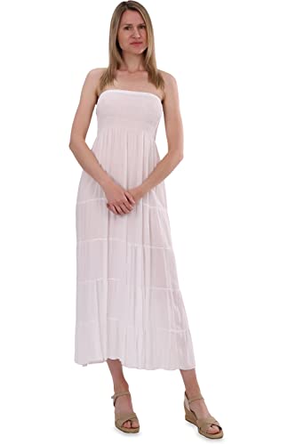 Malito - Damen Bandeaukleid - trägerloses Kleid für Strand & Alltag - Sommerkleid mit gesmoktem Oberteil - luftig lockeres Strandkleid 4635 (Größe: 34-42 weiß) von malito more than fashion
