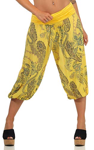 Malito Damen Kurze Aladinhose mit Print | Haremshose zum Tanzen | Pumphose zum Chillen - Freizeithose - Capri 7186 (gelb) von malito more than fashion