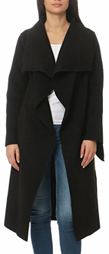 malito Damen Mantel lang mit Wasserfall-Schnitt | Trenchcoat mit Gürtel | weicher Dufflecoat | Parka - Jacke 3040 (schwarz) von malito more than fashion