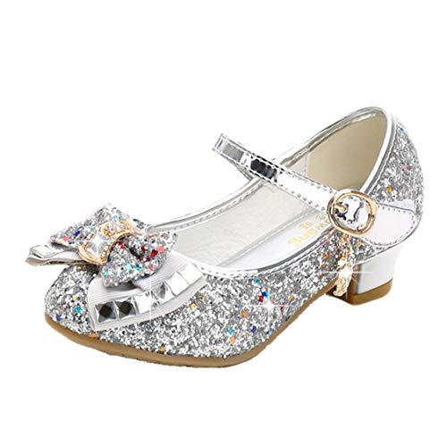 mama stadt Prinzessin Schuhe Mädchen Glitzer Schuhe Kinder Stöckelschuhe Pailletten Cosplay Schuhe Partys Hochzeiten Klett Sandalen Elegante Schuhe mit Absatz, Silber/ 26 von mama stadt